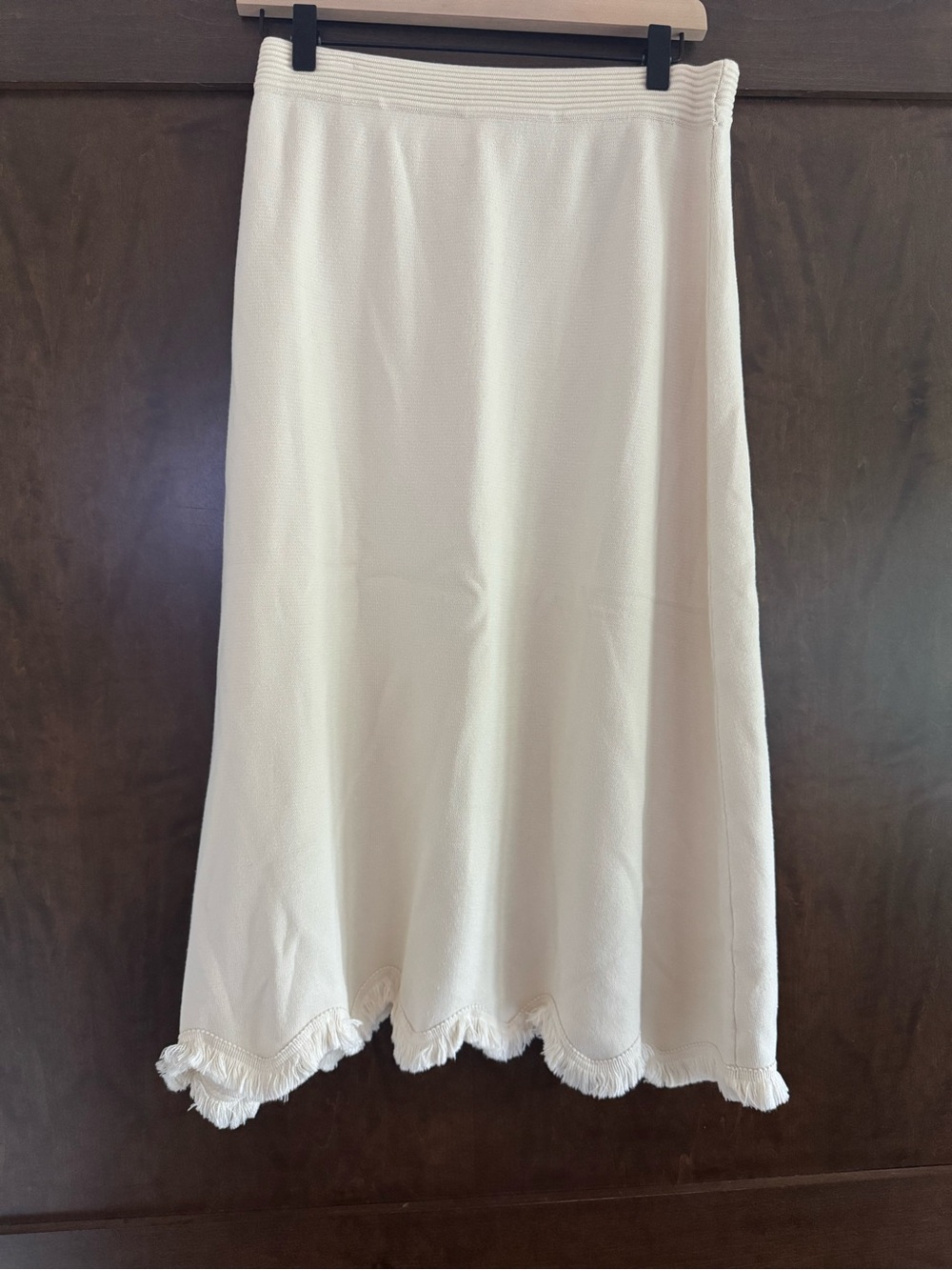 NWT Adrianna Papell Sweater Knit Scalloped A Line Midi Skirt In Cream